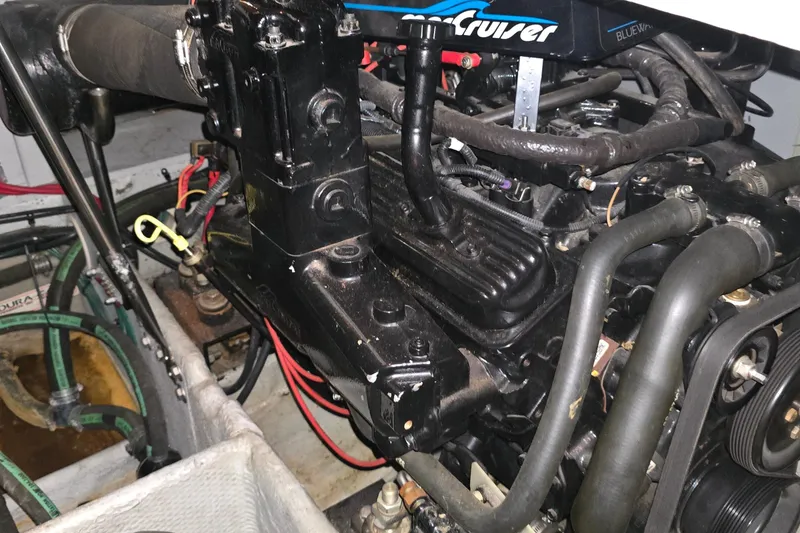 Slide: The Image of Engine compartment of a 1998 Silverton 322 Motor Yacht with MerCruiser components. - 53