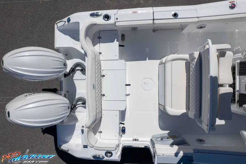 Slide: The Image of 2026 Sea Hunt Ultra 265 SE boat with dual engines, top view. - 48