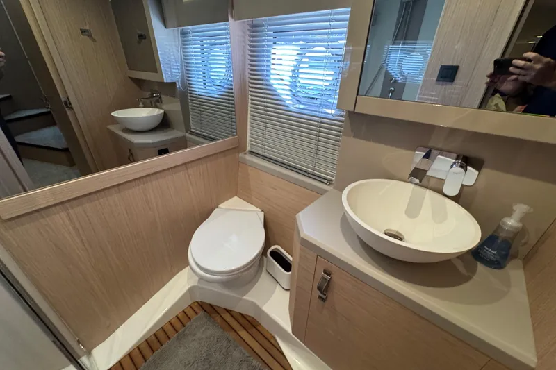Slide: The Image of Luxurious bathroom in 2020 Beneteau Monte Carlo 52 yacht with modern fixtures. - 31