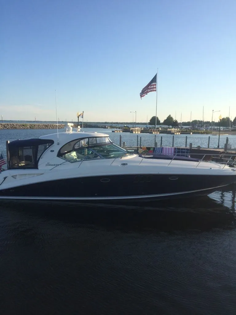 Slide: The Image of Engine room of a 2006 Sea Ray 44 Sundancer with twin engines. - 18