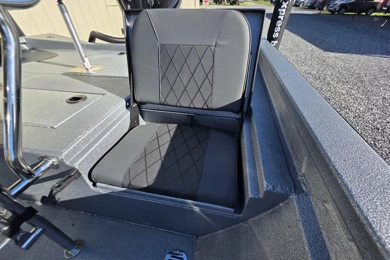Slide: The Image of 2026 Xpress H24B Bay boat seat with diamond-pattern upholstery, gray finish. - 19
