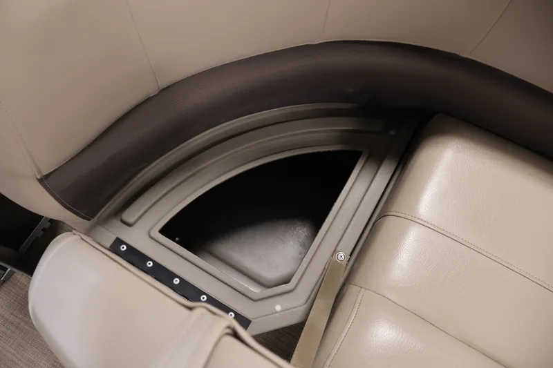 Slide: The Image of 2023 Sun Tracker Party Barge 18 DLX seating with storage compartment detail. - 17