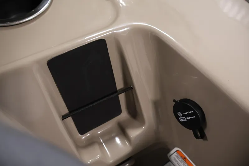 Slide: The Image of 2023 Sun Tracker Party Barge 18 DLX audio and USB input panel detail. - 26