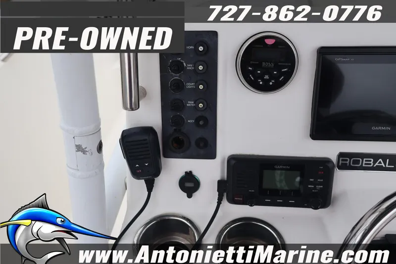 Slide: The Image of Pre-owned 2017 Robalo R200 Center Console boat dashboard with Garmin electronics. - 14