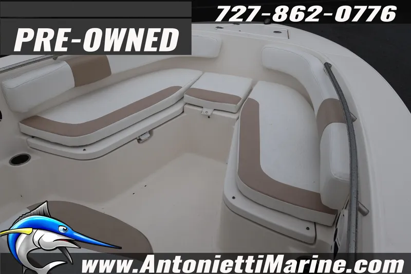 Slide: The Image of Pre-owned 2017 Robalo R200 Center Console boat interior with cushioned seating. - 15