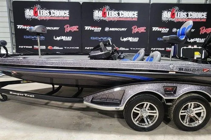 Slide: The Image of 2024 Ranger Z519 boat with sleek design, displayed at Anglers Choice event. - 1