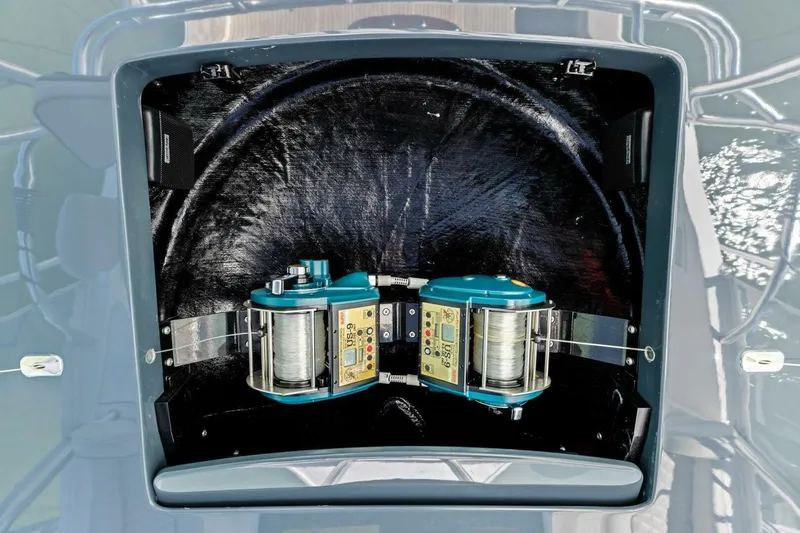 Slide: The Image of 2023 Vikiing convertible boat with advanced fishing reel system. - 44