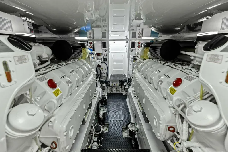 Slide: The Image of Engine room of 2023 Vikiing convertible yacht with dual MAN engines. - 57