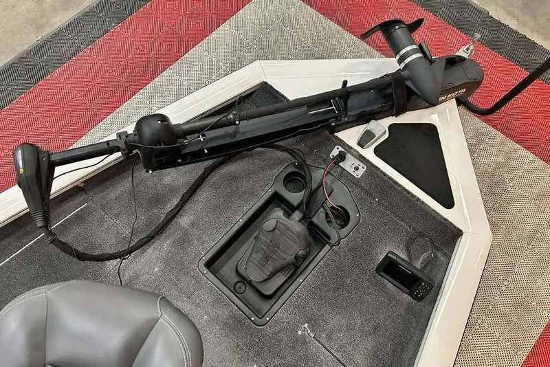 Slide: The Image of 2019 Tracker Pro Team 175 TXW Tournament Edition boat deck with trolling motor and control panel. - 7