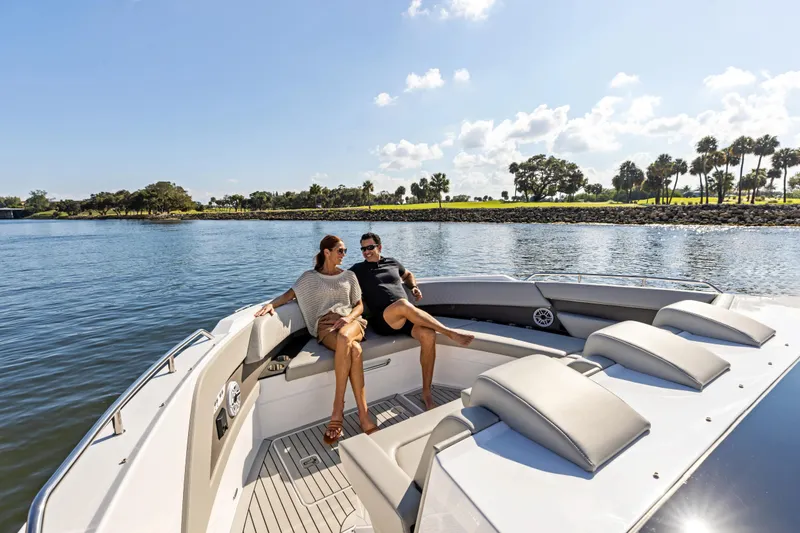 Slide: The Image of Luxurious bathroom in 2026 Cruisers Yachts 50 GLS, featuring modern fixtures and elegant wood finishes. - 37