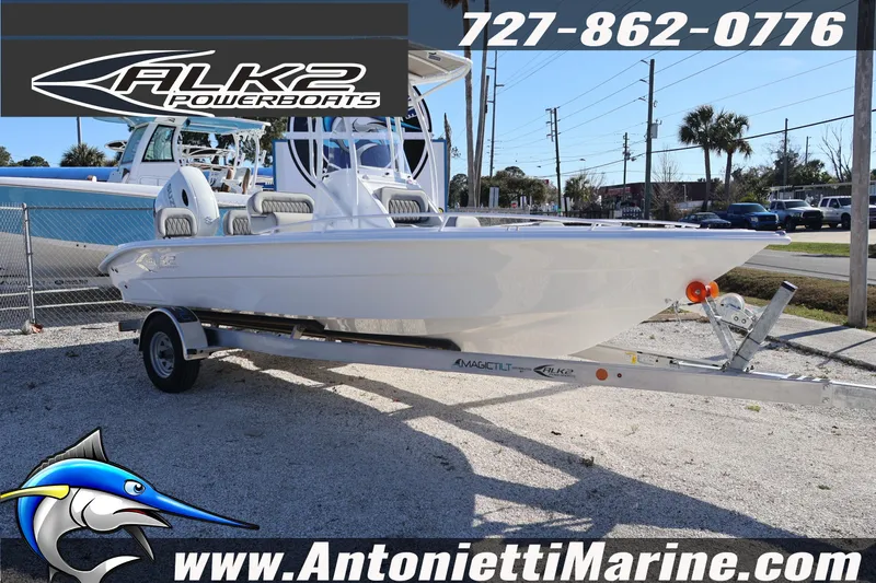 Slide: The Image of 2026 ALK2 Powerboats 23 CRX on trailer at Antonietti Marine dealership. - 1