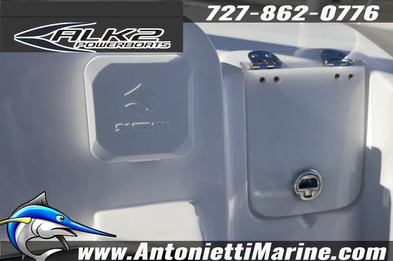 Slide: The Image of 2026 ALK2 Powerboats 23 CRX featuring Suzuki component, Antonietti Marine branding, contact number visible. - 10