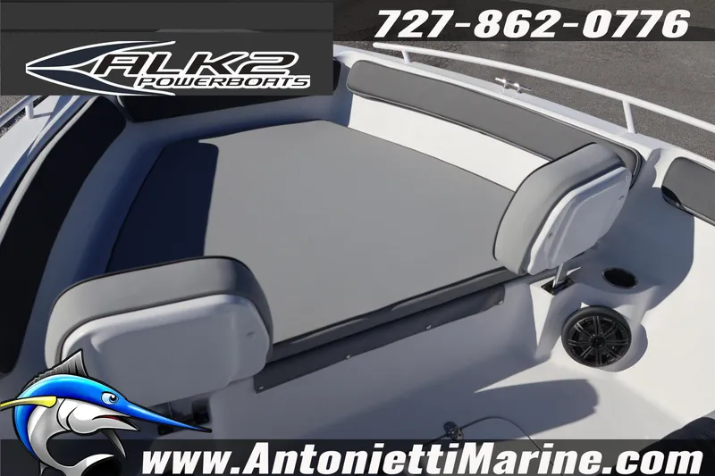 Slide: The Image of 2026 ALK2 Powerboats 23 CRX interior with seating, speaker, and website details. - 11