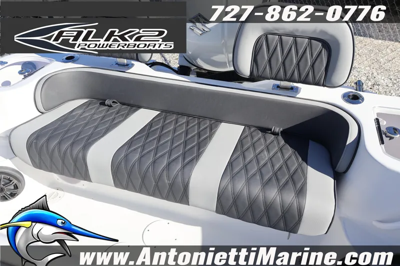 Slide: The Image of Luxury seating on 2026 ALK2 Powerboats 23 CRX, featuring diamond-stitched upholstery. - 6