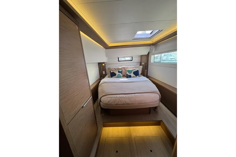 Slide: The Image of Luxurious cabin interior of 2020 Lagoon 46 yacht with modern design and ambient lighting. - 30