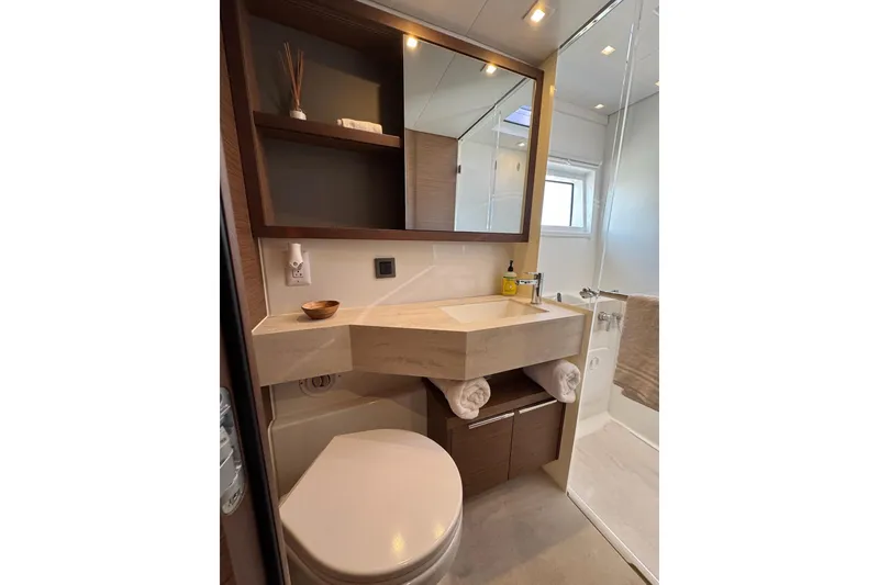 Slide: The Image of Modern bathroom in 2020 Lagoon 46 yacht with sleek sink and storage. - 38