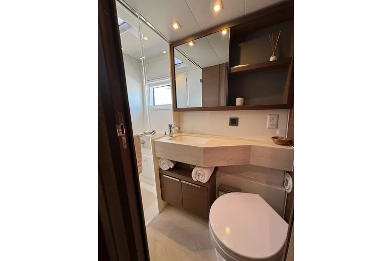 Slide: The Image of Luxurious bathroom in 2020 Lagoon 46 yacht with modern fixtures and elegant design. - 41