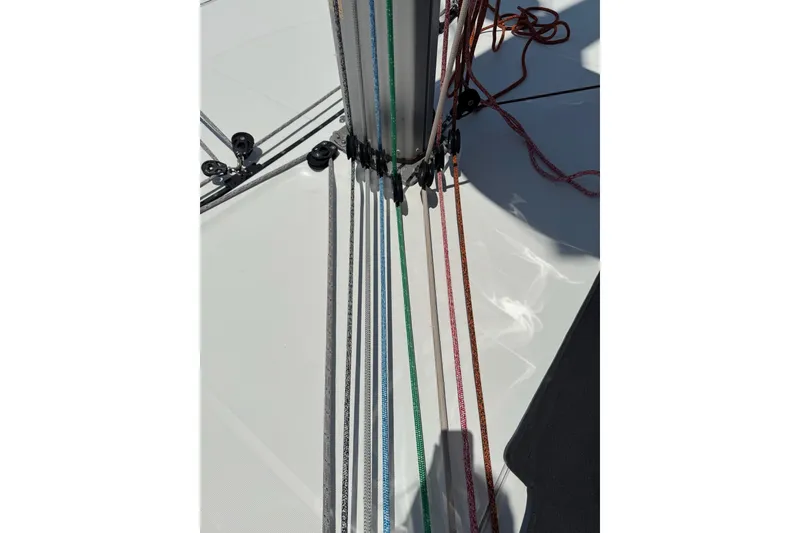 Slide: The Image of Ropes and rigging on a 2020 Lagoon 46 catamaran deck. - 53