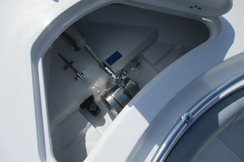 Slide: The Image of 2026 Sportsman Open 252 Center Console anchor compartment detail. - 12