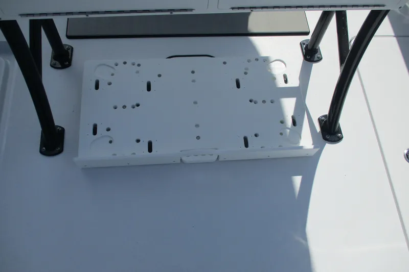 Slide: The Image of 2026 Sportsman Open 252 Center Console deck with mounting bracket and support poles. - 18