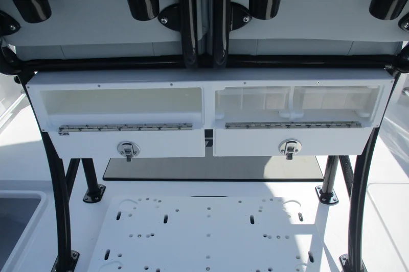 Slide: The Image of 2026 Sportsman Open 252 Center Console storage compartments and seating detail. - 19