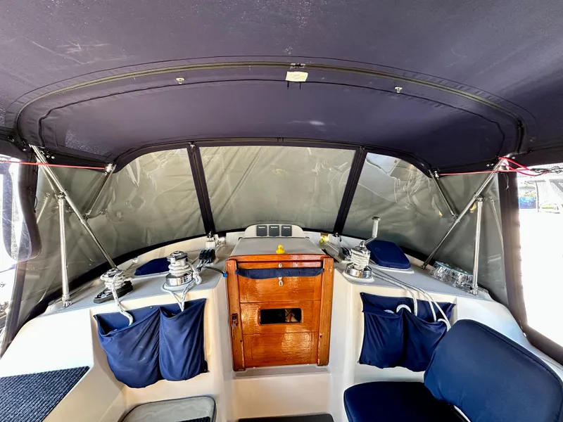Slide: The Image of Interior of 2006 Island Packet 440 sailboat cockpit. - 13