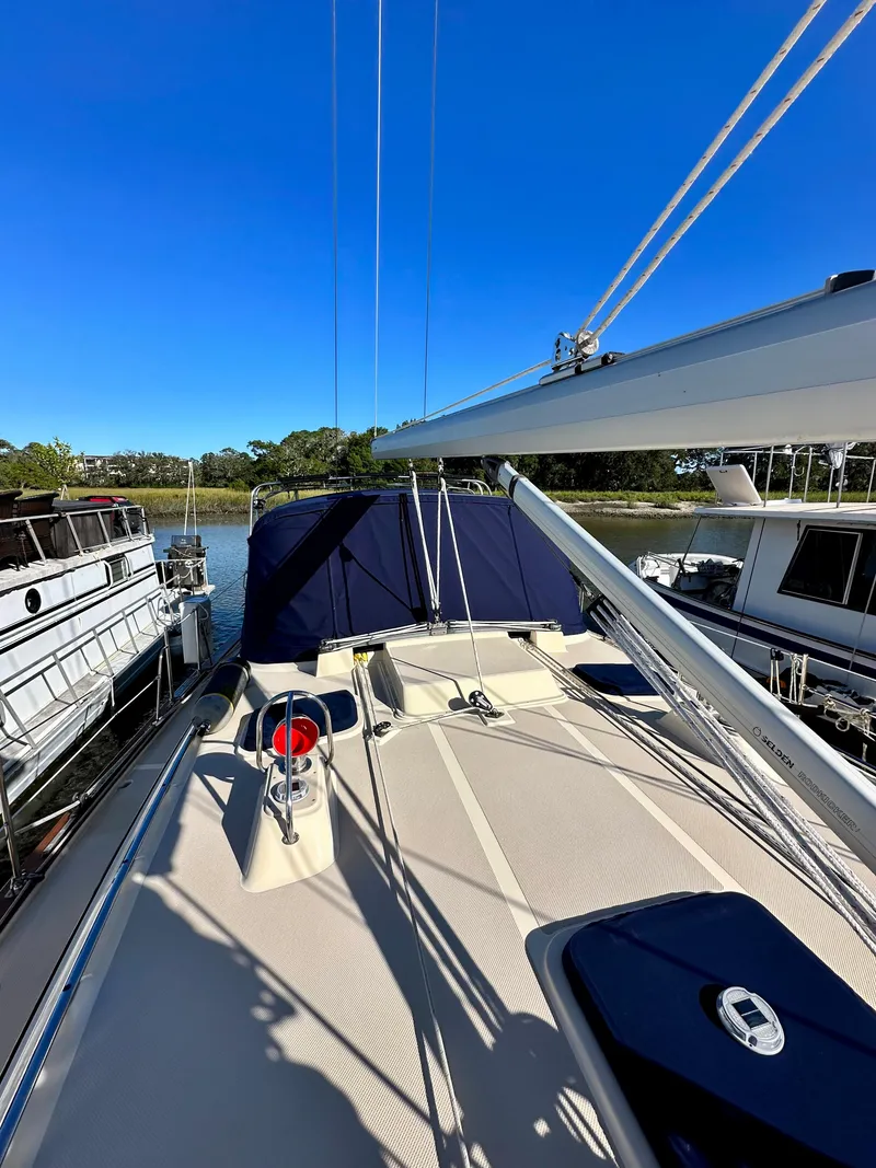 Slide: The Image of Deck view of Island Packet 440 sailboat, year 2006. - 23