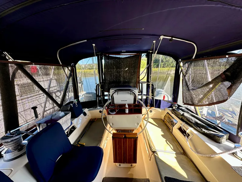 Slide: The Image of Interior view of 2006 Island Packet 440 sailboat cockpit. - 6