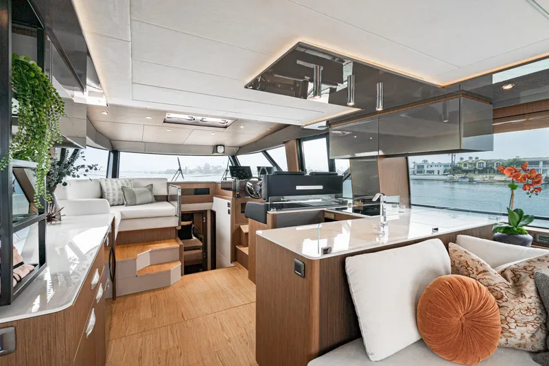 Slide: The Image of Luxurious interior of 2024 Prestige X60 yacht with modern design and elegant furnishings. - 36
