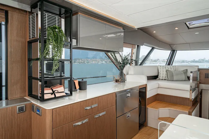 Slide: The Image of Luxurious interior of 2024 Prestige X60 yacht with modern design and scenic views. - 39