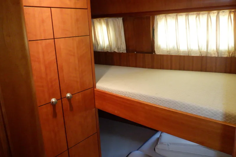 Slide: The Image of Luxurious cabin interior of 2001 Linssen DS 45 yacht with elegant wood finish. - 48
