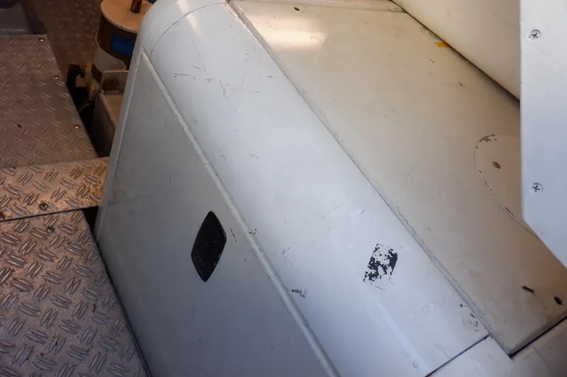 Slide: The Image of Engine room of 2001 Linssen DS 45 yacht, featuring dual engines and mechanical components. - 62