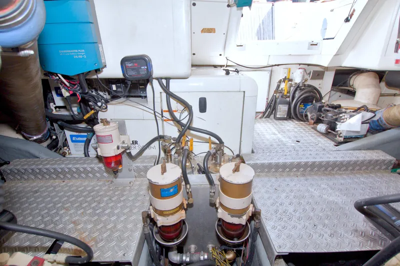 Slide: The Image of Engine room of 2001 Linssen DS 45 yacht with fuel filters and equipment. - 69