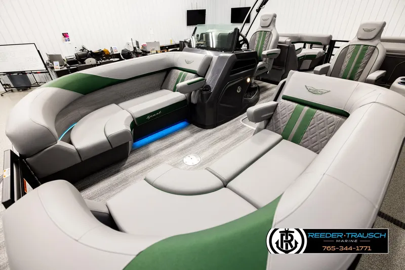 Slide: The Image of Luxurious 2026 Bennington MOFBSF boat interior with plush seating and modern design. - 10