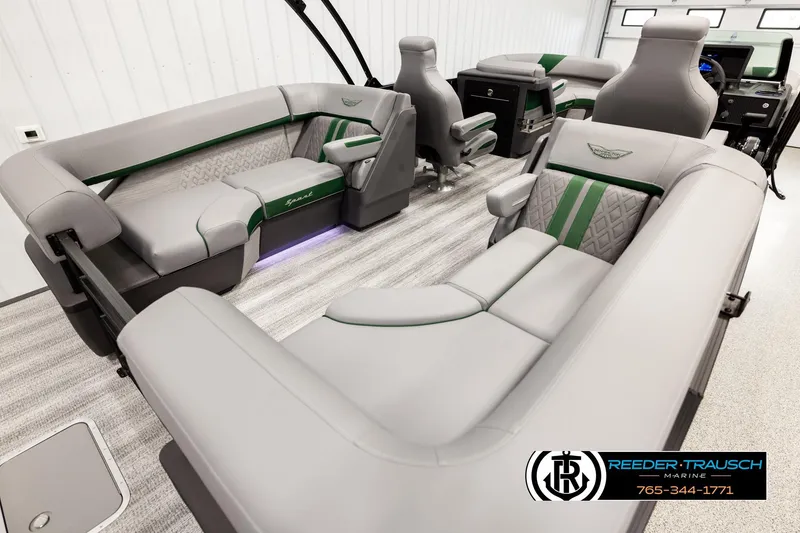 Slide: The Image of 2026 Bennington MOFBSF boat interior with luxurious seating and modern design. - 12