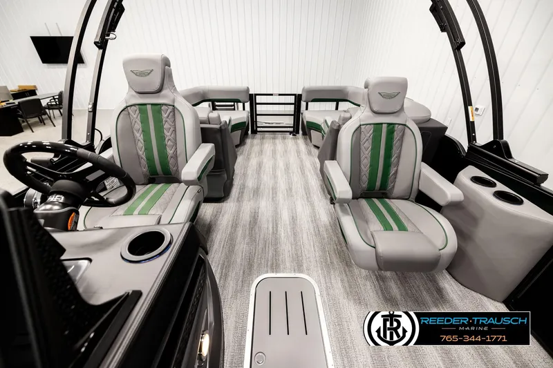 Slide: The Image of Interior of 2026 Bennington MOFBSF boat with stylish seating and modern design. - 14
