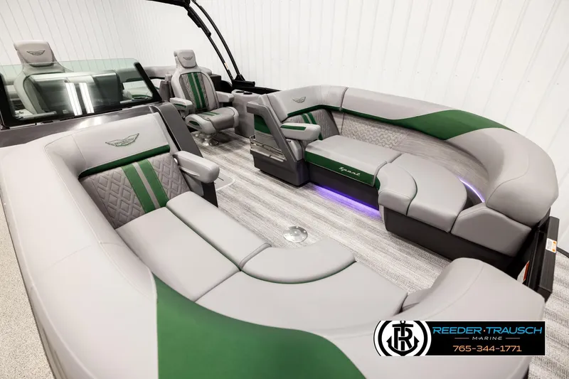 Slide: The Image of Luxurious interior of 2026 Bennington MOFBSF boat with plush seating and modern design. - 9