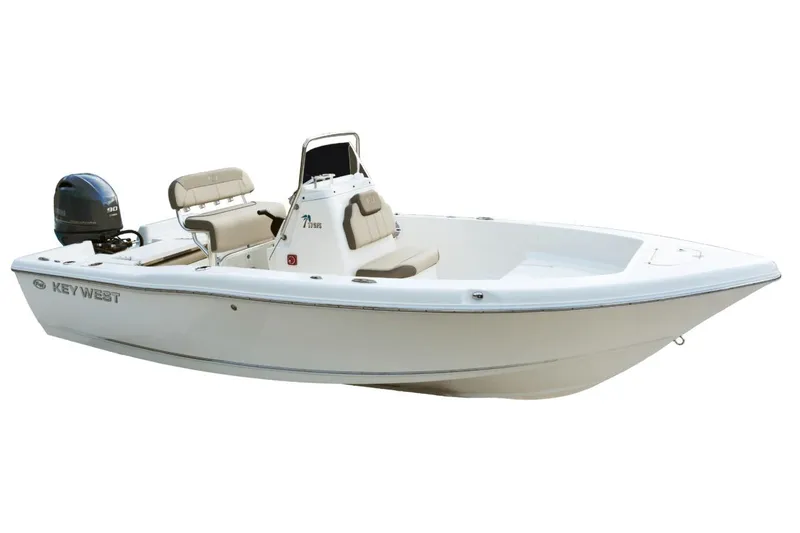 Slide: The Image of Manufacturer Provided Image: 2025 Key West 179 FS boat with Yamaha outboard motor, white hull, and seating. - 7