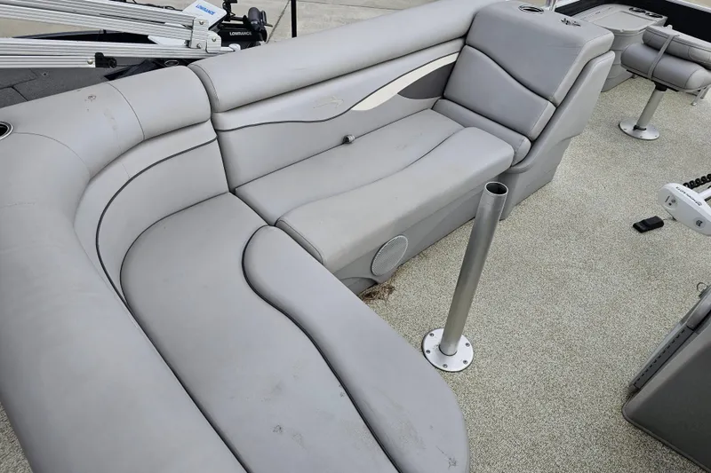 Slide: The Image of 2020 Bennington SV 20 SFV boat interior with gray seating and carpeted floor. - 9