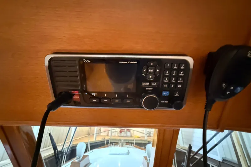 Slide: The Image of VHF marine radio on 2000 Grand Banks 43 Eastbay FB yacht dashboard. - 78