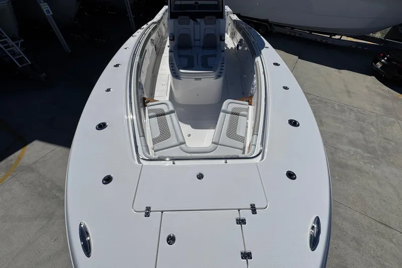 Slide: The Image of 2027 Caymas 401 CC boat, top view of spacious deck and seating area. - 18