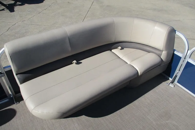 Slide: The Image of 2021 Sun Tracker Party Barge 18 DLX pontoon boat seating, beige upholstery. - 5