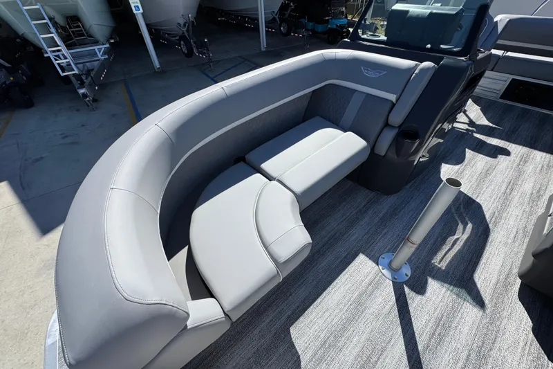 Slide: The Image of 2026 Bennington 22 MSB boat interior with gray seating and modern design. - 18