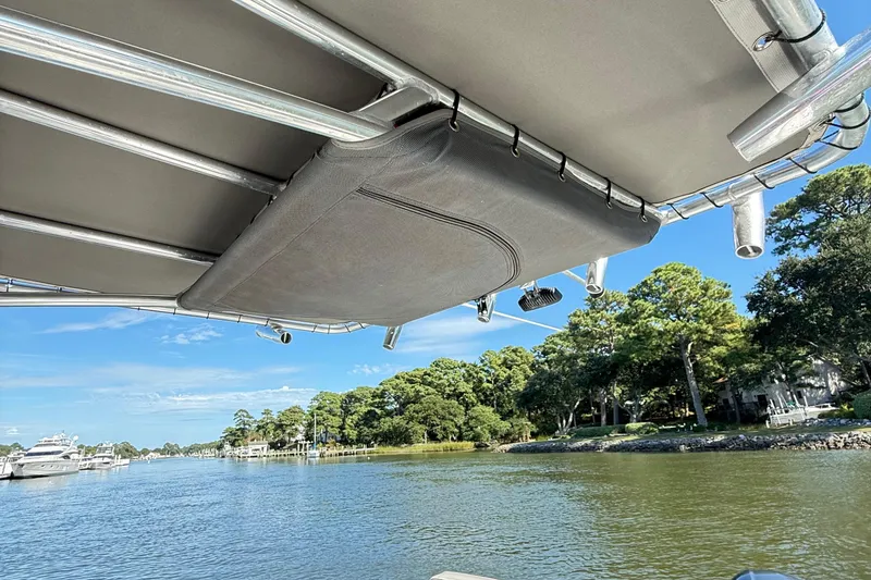 Slide: The Image of Parker 2100 Special Edition boat canopy with scenic river view, 2020 model. - 35