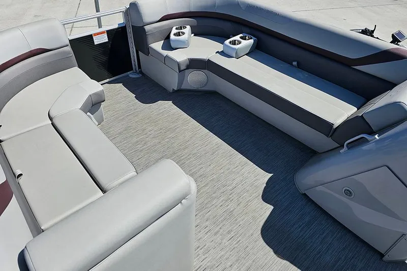 Slide: The Image of 2023 Bennington 21 SLX pontoon boat interior with spacious seating and cup holders. - 28