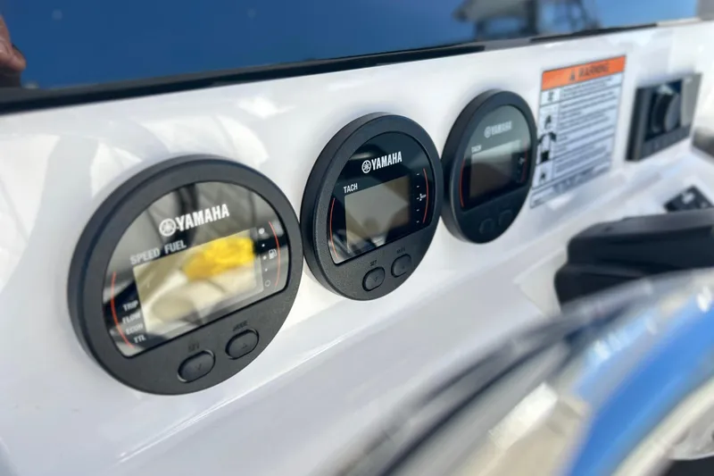 Slide: The Image of Yamaha gauges on 2024 Sea Fox 268 Commander boat dashboard. - 16