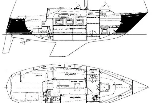 Slide: The Image of Blueprint of 1975 Mirage Yachts 27 sailboat, showcasing interior layout and design details. - 8