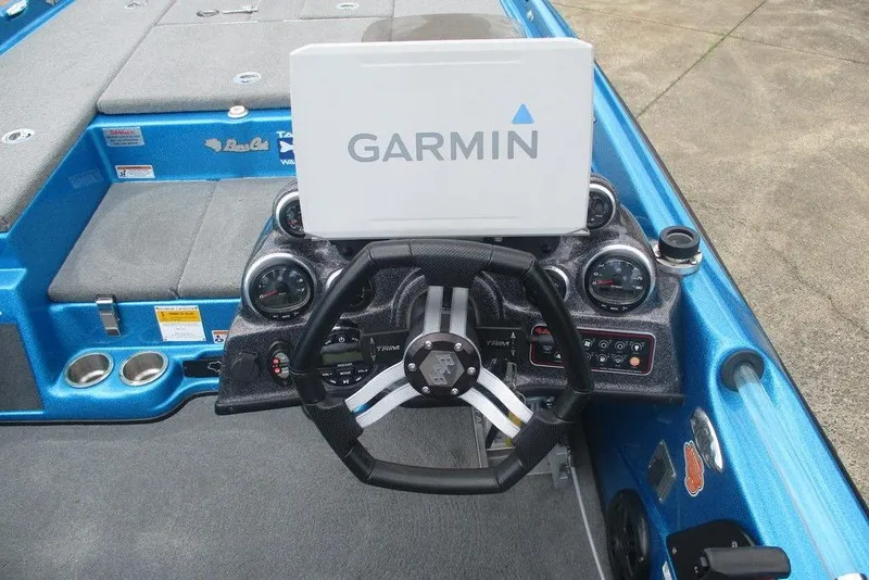 Slide: The Image of 2020 Bass Cat Puma FTD boat dashboard with Garmin navigation system. - 5