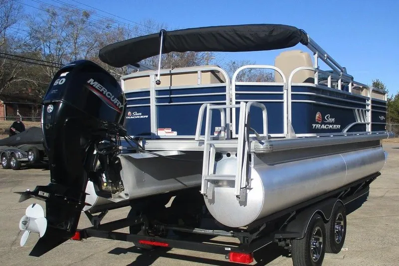 Slide: The Image of 2022 Sun Tracker Party Barge 20 DLX pontoon boat with Mercury outboard motor. - 4