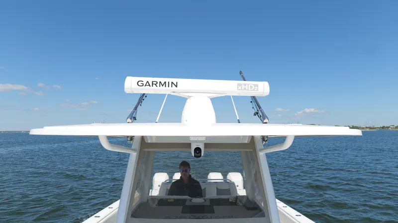 Slide: The Image of Invincible 37 Catamaran 2020 on open sea with Garmin equipment. - 49